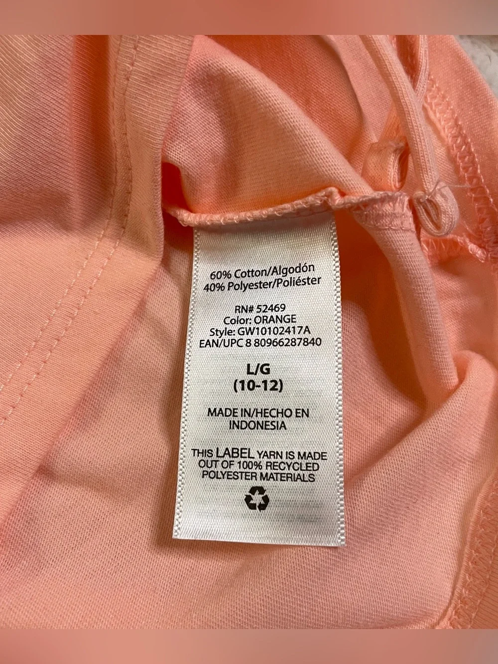 NWT Wonder Nation Peach Cotton Blend Long Sleeve size GIRLS Large